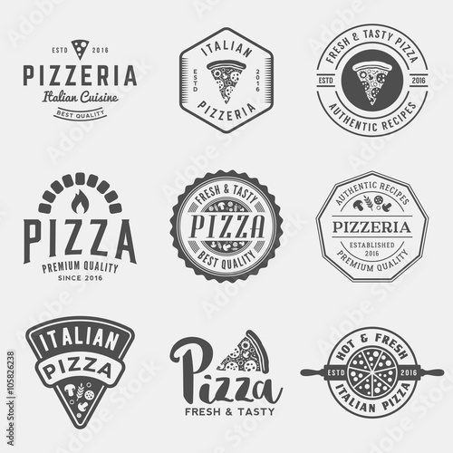 vector set of pizzeria labels and badges photo