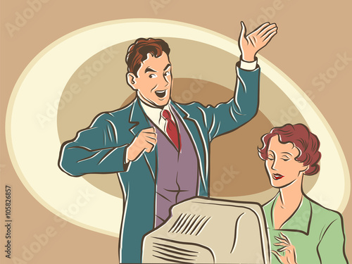 Retro businessman Secretary dictates the text