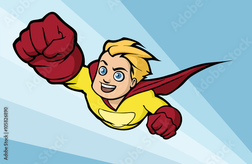 Classic retro flying superhero with red cape