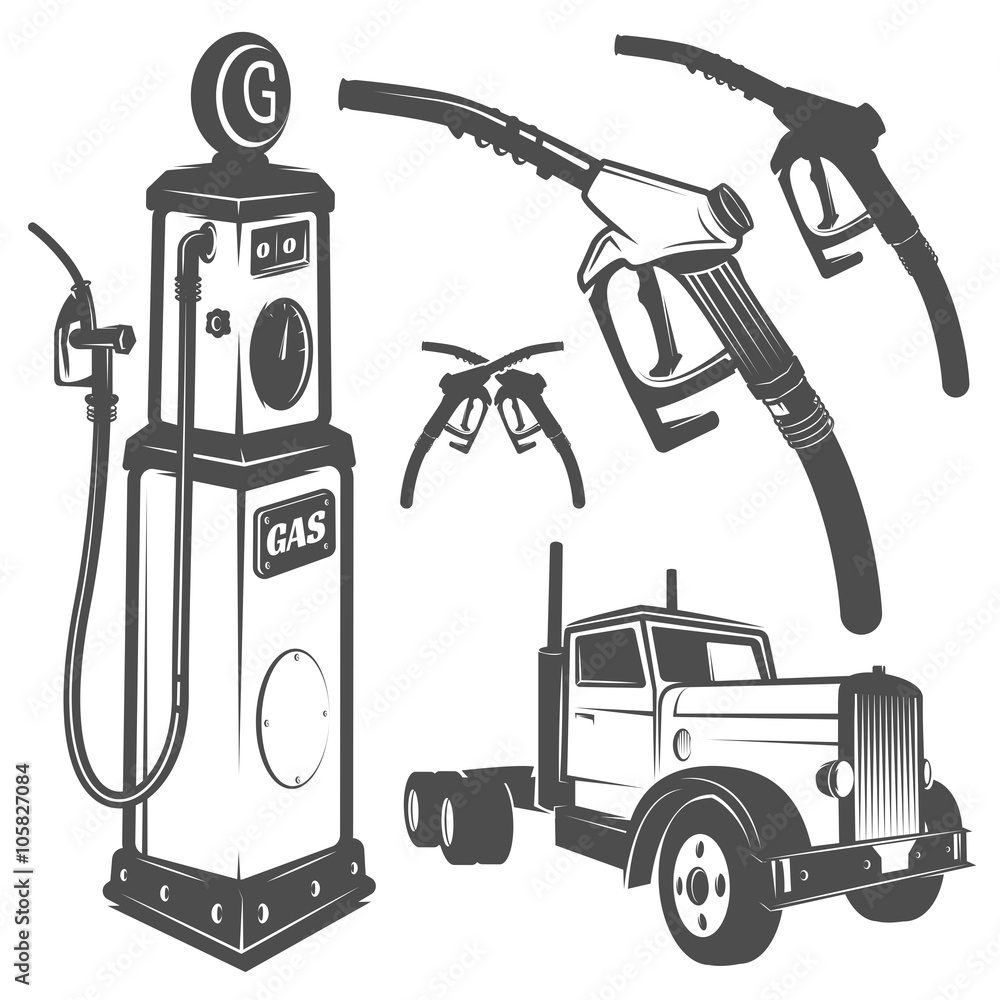 Set of retro gas station car and design elements for emblems,logo