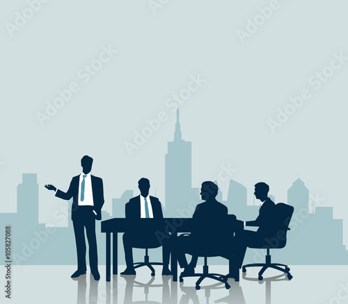 Silhouette Business meeting with city background