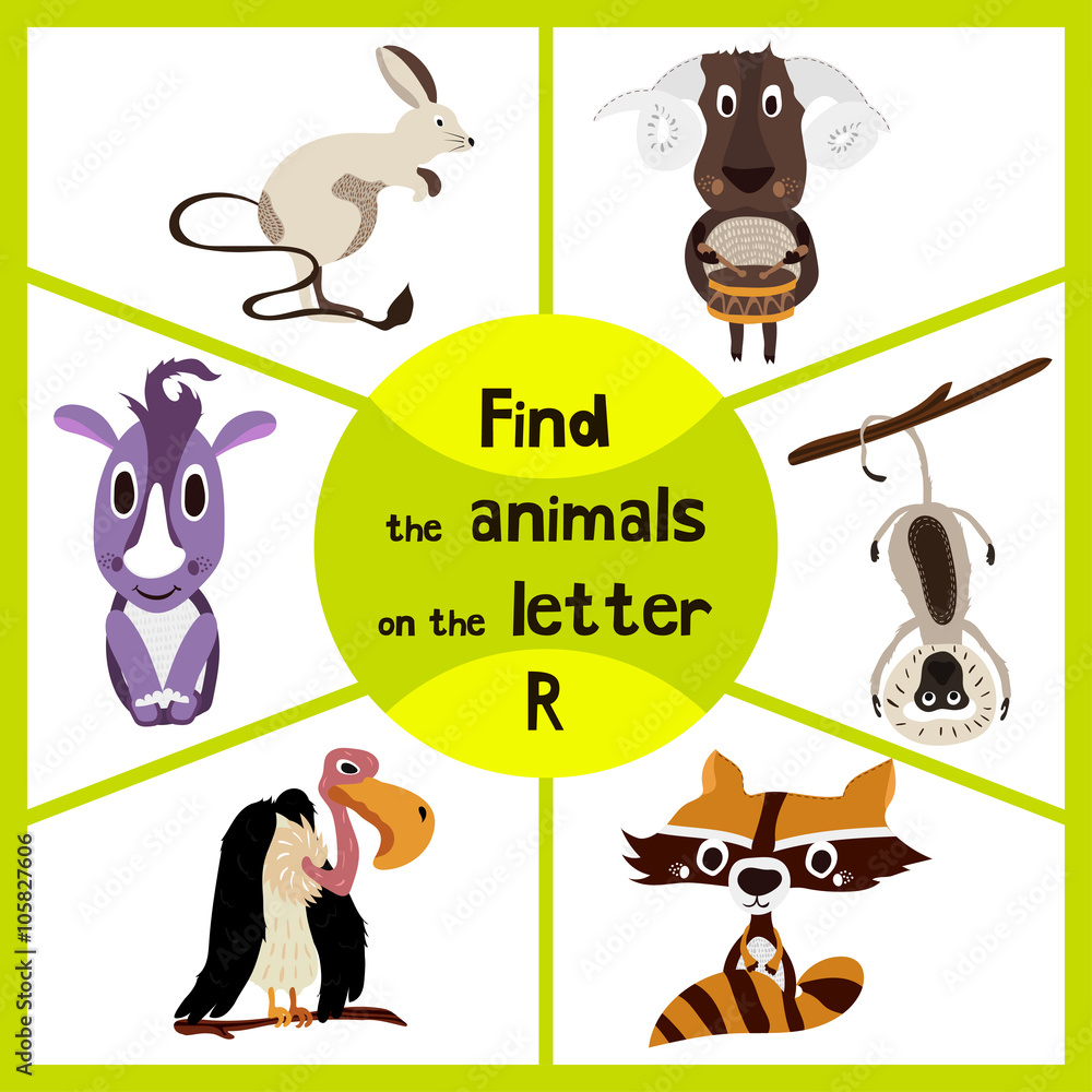 Funny learning maze game, find all 3 cute wild animals with the letter P,  forest raccoon, Rhino from Savannah and domestic sheep. Educational page  for children. Vector Stock Vector | Adobe Stock