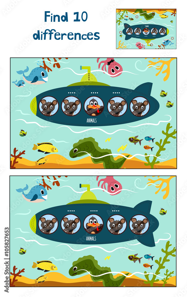 Cartoon Vector Illustration of Education to find 10 differences in a ...