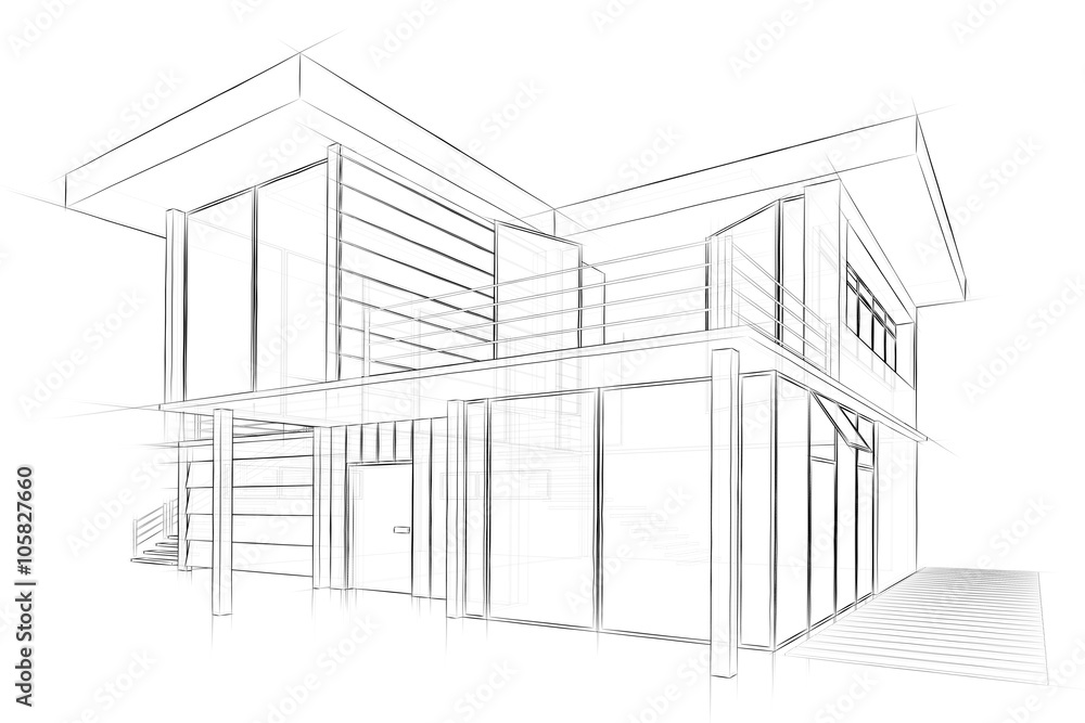 Architectural sketch drawing house