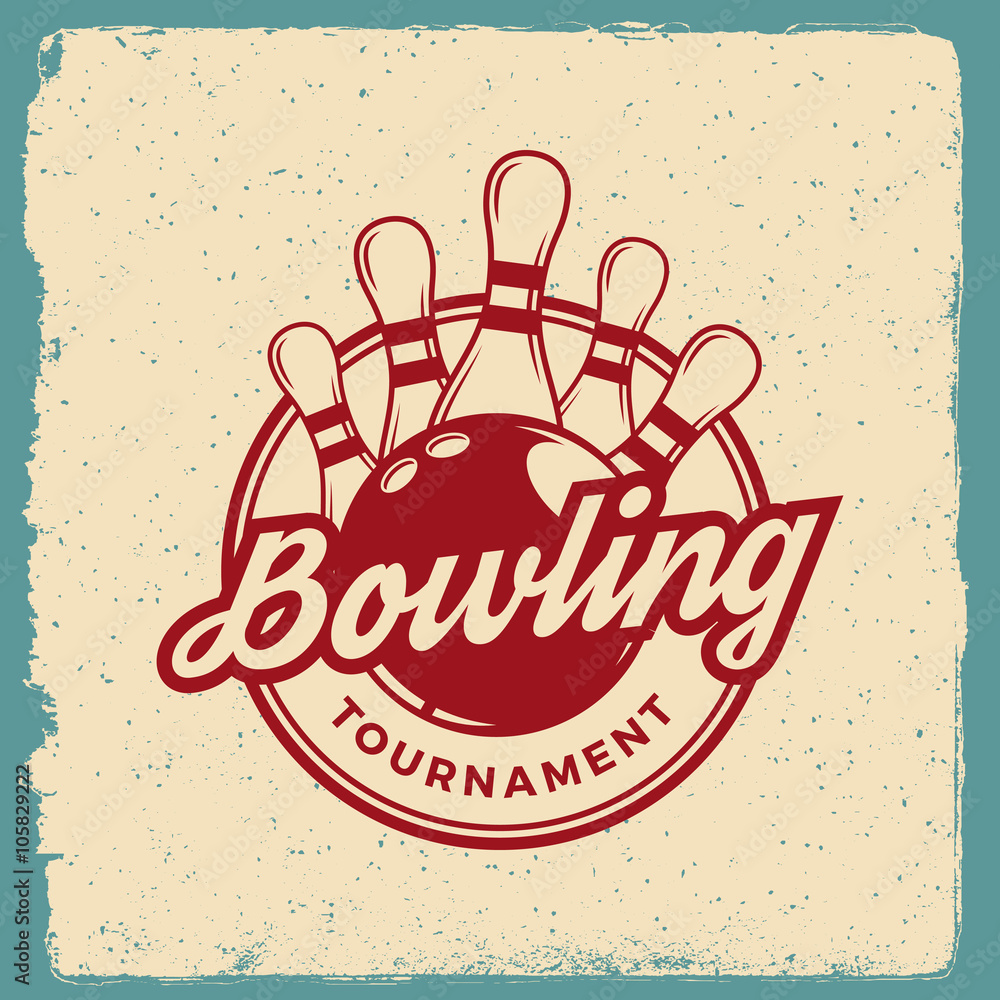 Naklejka premium bowling emblem. logotype template on retro grunge background
