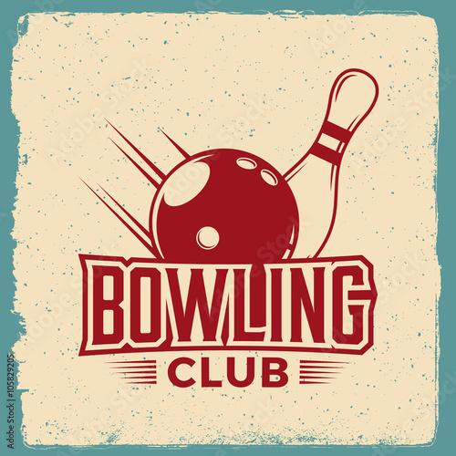 bowling emblem. logotype template on retro grunge background