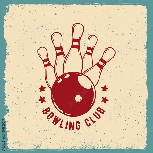 bowling emblem. logotype template on retro grunge background