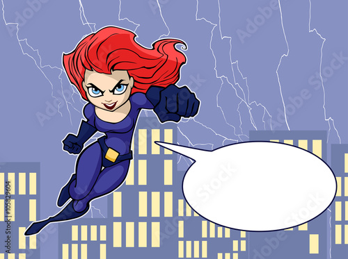 Illustration of super lady in bright costume