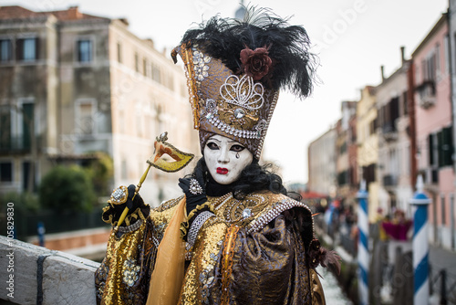 Venice - February 6, 2016: Colourful carnival mask through the streets of Venice and in St. Mark's Square during celebration of the most famous carnival in the world. 