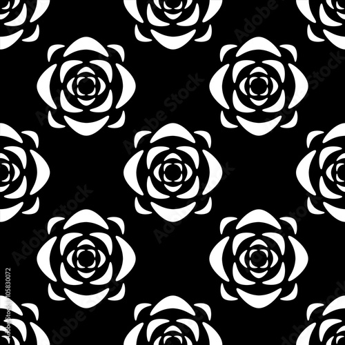 Seamless pattern with flowers in black and white