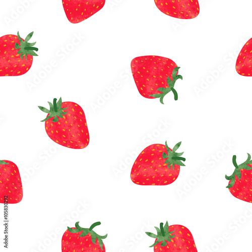 Bright watercolor strawberry isolated on white. Seamless pattern. Vector background. 