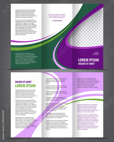 Vector empty tri-fold brochure template print blank purple design, violet & green