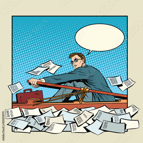 Businessman rower boat success paper