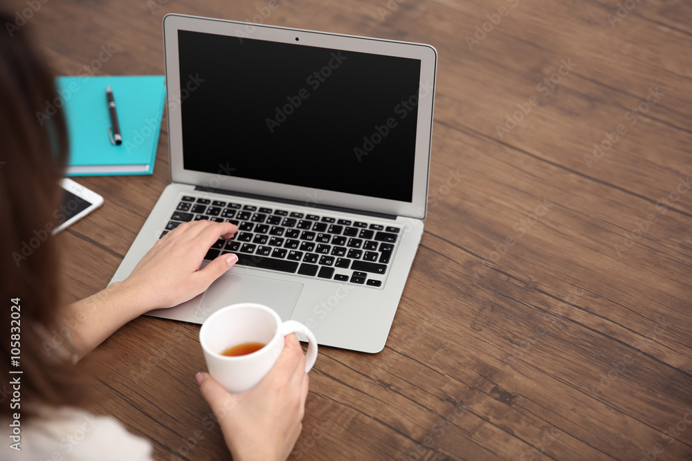 Fototapeta premium Work concept. Woman using laptop