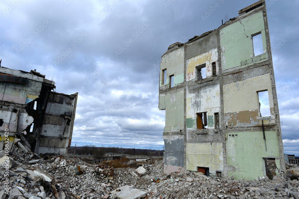 Pieces of Metal and Stone are Crumbling from Demolished Building Floors Pieces of Metal and Stone are Crumbling from Demolished Building Floors