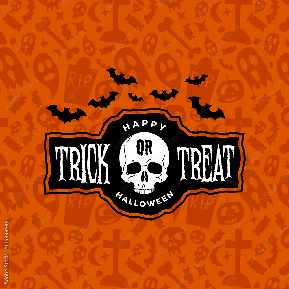 Fototapeta premium happy halloween vintage badge on orange seamless background