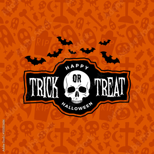 happy halloween vintage badge on orange seamless background