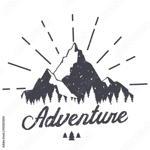 Vector mountain with texture. Sketch illustration with quote