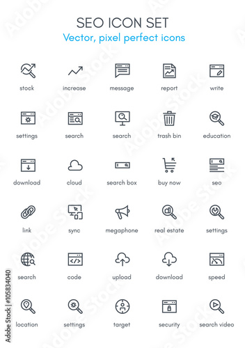 Search engine line icon set. Pixel perfect fully editable vector icon suitable for websites, info graphics and print media.