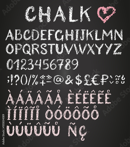 Chalk latin multilingual alphabet.