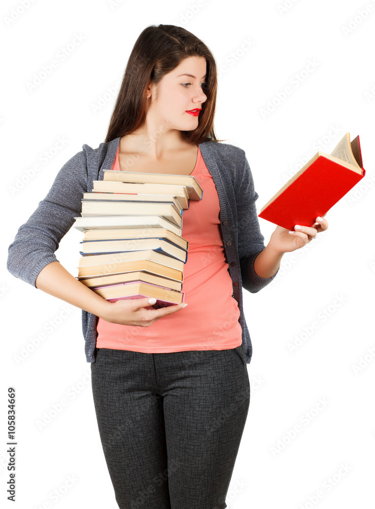 Girl with books isolated on white background. Girl with books isolated on white background.
