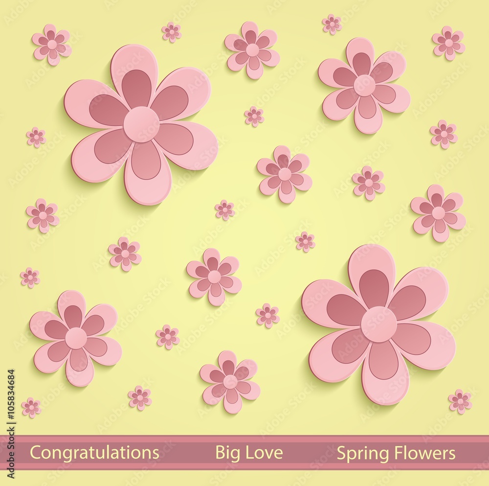 Flowers Spring paper 3D yellow pink vector