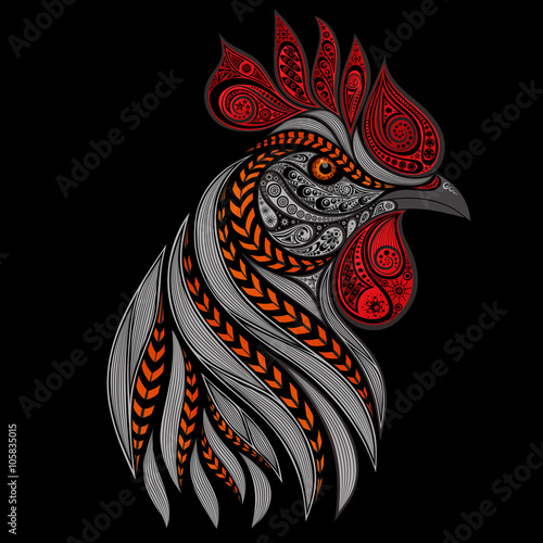 Vector fiery rooster on a black background