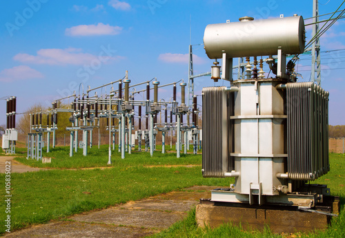 High voltage switchyard in electrical substation