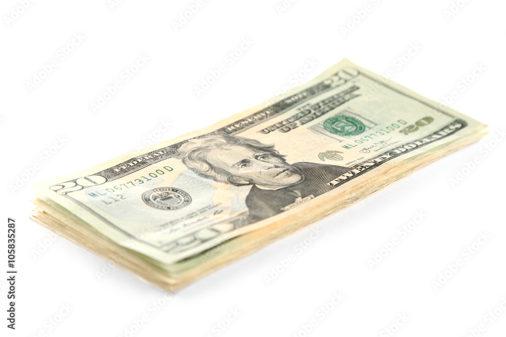 Dollar banknotes isolated on white Dollar banknotes isolated on white