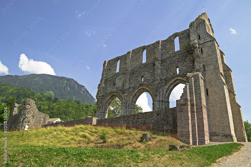 Abbey of Saint Jean d'Aulps , France - an area of two hectares with the remains of the abbey church , considered a jewel of Cistercian art , a medieval garden with medicinal plants and a museum.