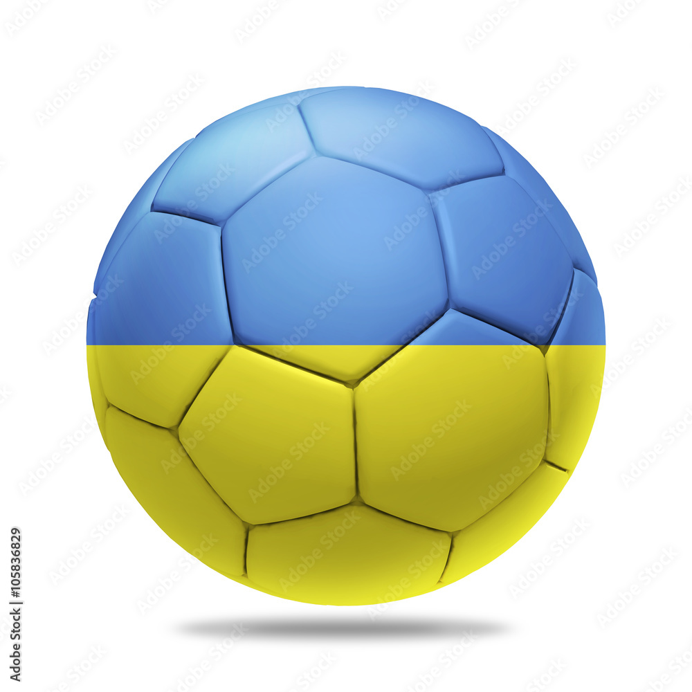 3D soccer ball with Ukraine team flag, UEFA euro 2016. isolated on white