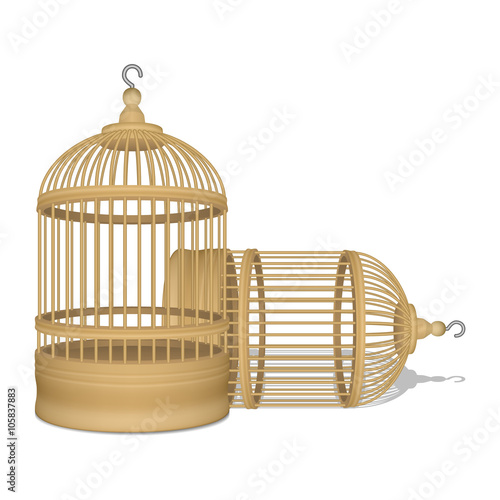 Vector realistic two wooden cages