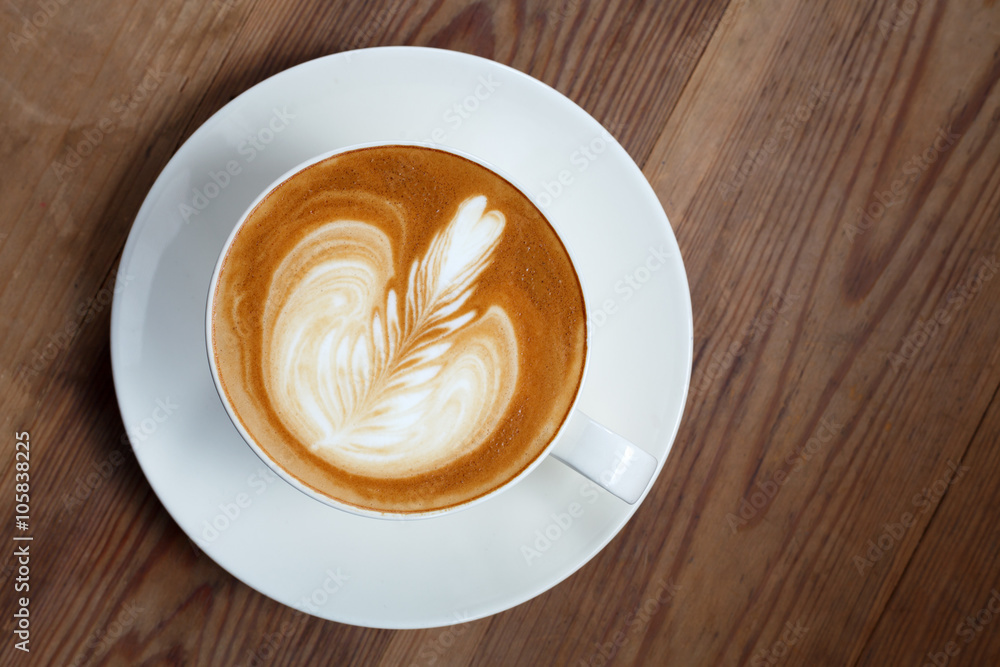 A cup of coffee latte,Top view A cup of coffee latte,Top view