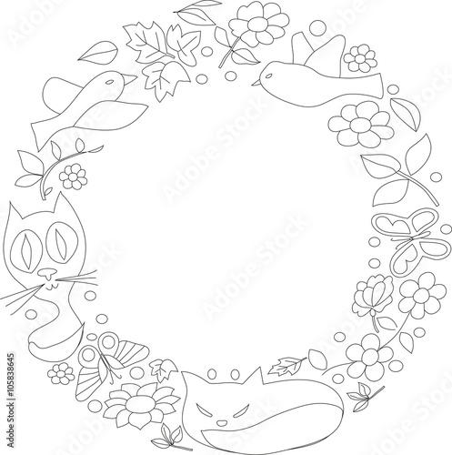 drawing cats, butterflies and flowers in a circle