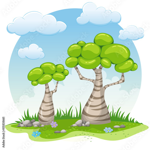 Two cartoon trees illustration