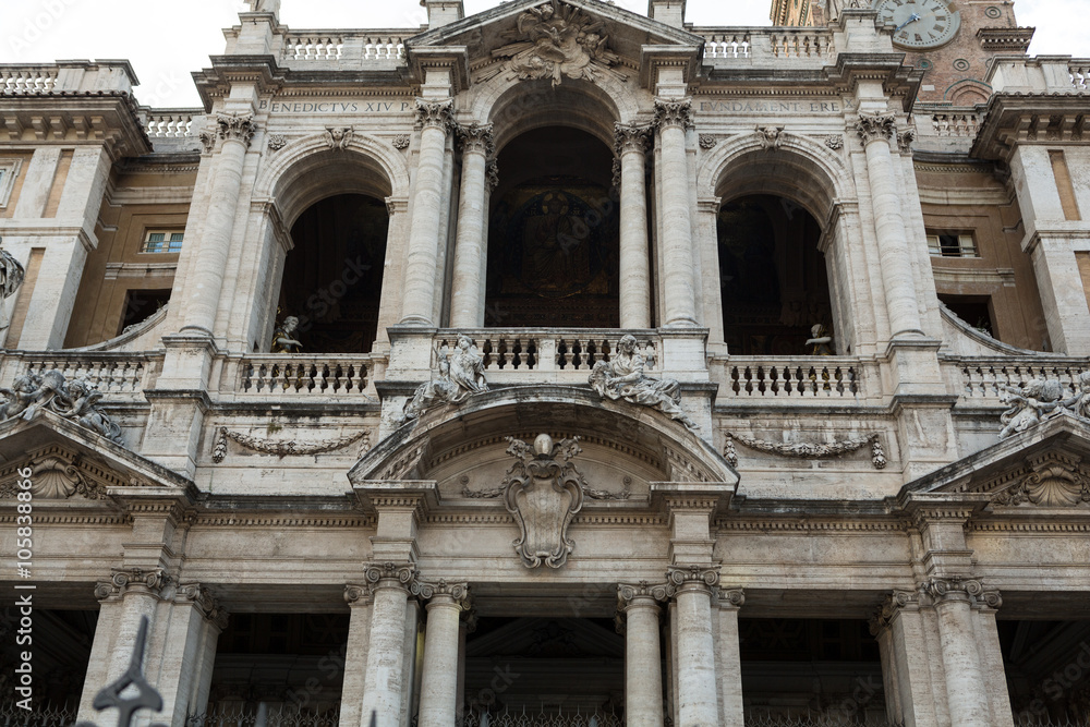 Facade of Basilica di Santa Maria Maggiore in Rome, Italy