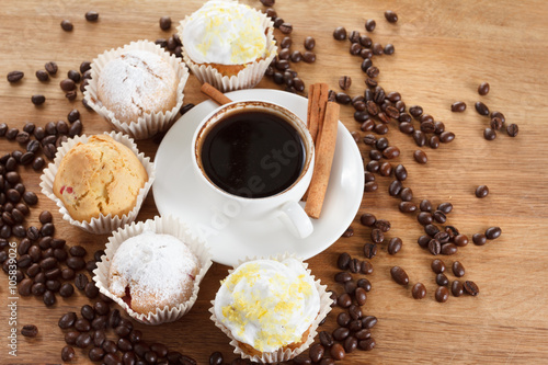 Sweet muffin and coffee. Ov...