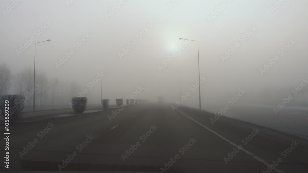 Thick fog on the highway Thick fog on the highway