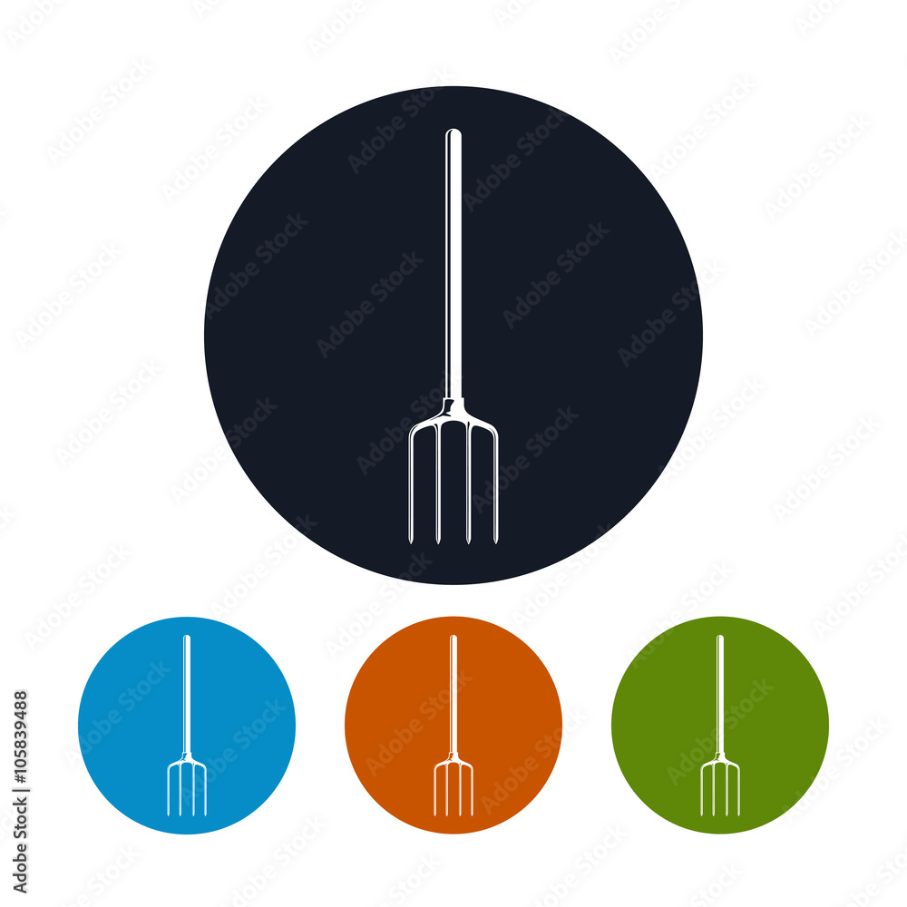 Garden Fork Icon, Spading Fork, Digging Fork or Graip,S Four Types of Colorful Round Icons Pitchfork , Agricultural Tool ,Garden Equipment, Vector Illustration Garden Fork Icon, Spading Fork, Digging Fork or Graip,S Four Types of Colorful Round Icons Pitchfork , Agricultural Tool ,Garden Equipment, Vector Illustration