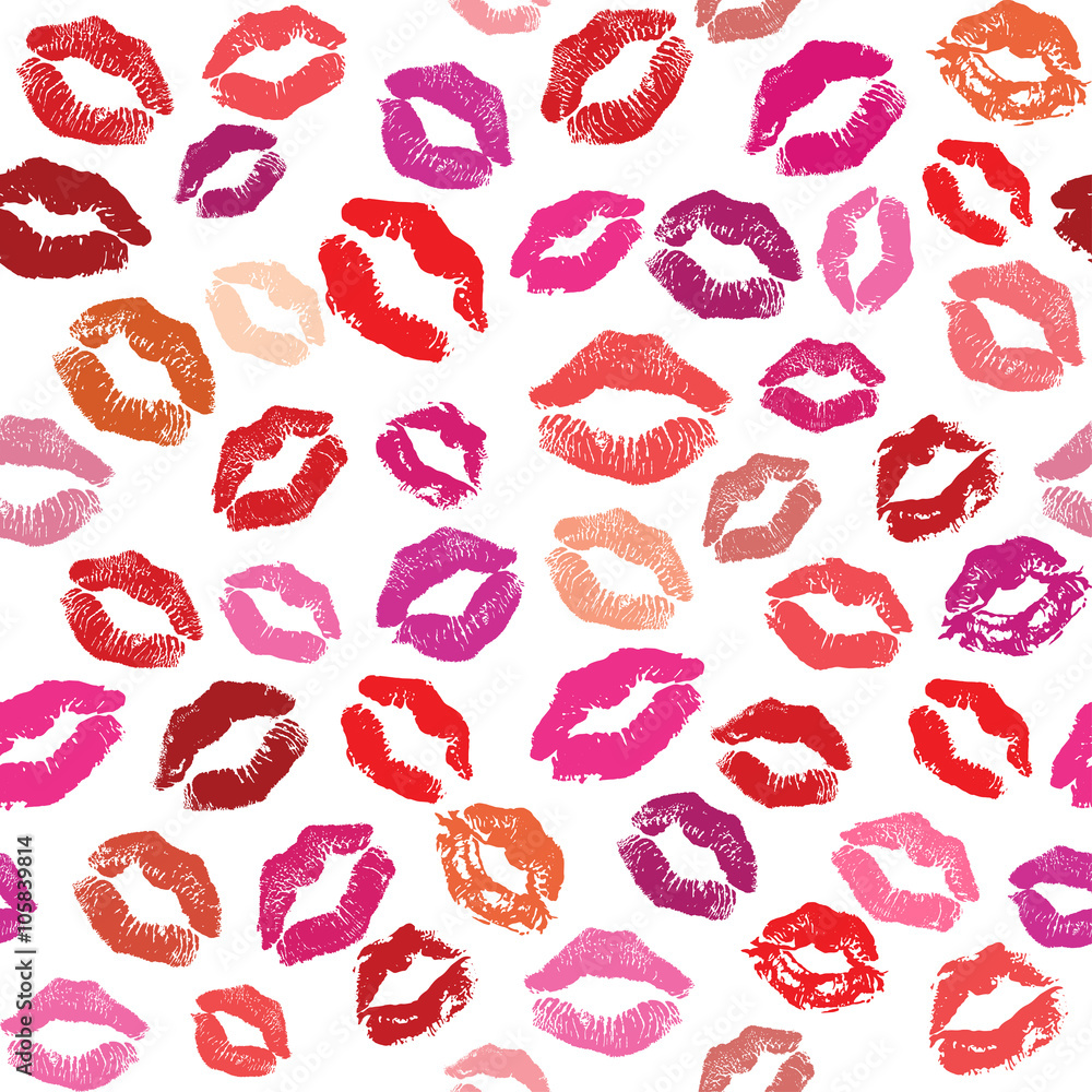 Seamless pattern with colored lipstick kisses. Imprints of lips Seamless pattern with colored lipstick kisses. Imprints of lips