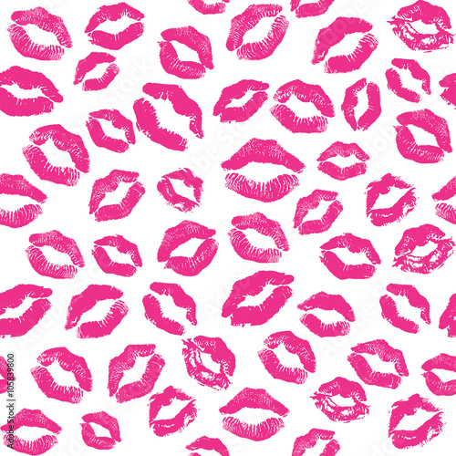 Seamless pattern with colored lipstick kisses. Imprints of lips