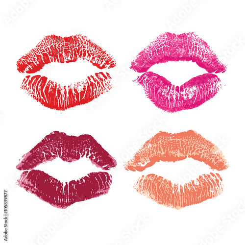 Lipstick kiss isolated on white  lips set  design element.