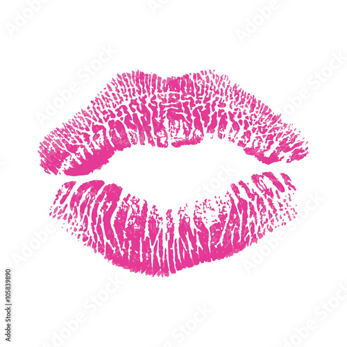 Lipstick kiss isolated on white, design element. Print of lips.