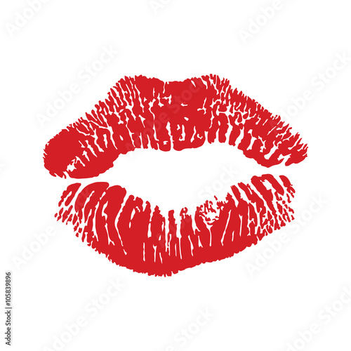 Lipstick kiss isolated on white, design element. Print of lips.