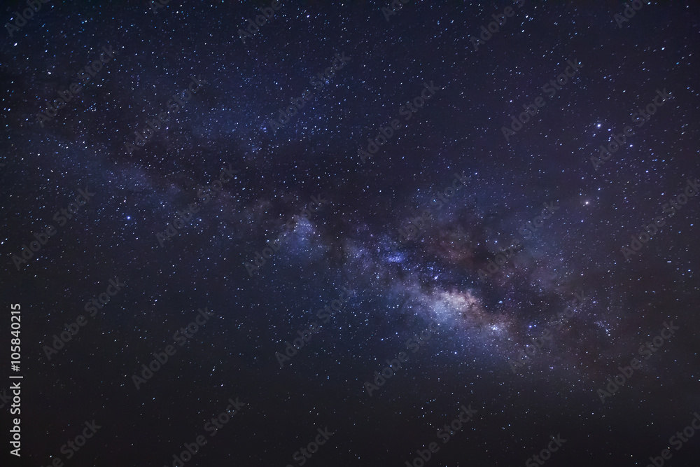 milky way on a night sky, Long exposure photograph, with grain
