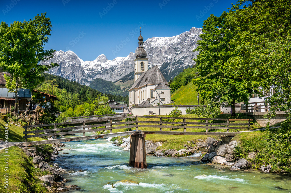 Fototapeta premium Church of Ramsau, Bavaria, Germany