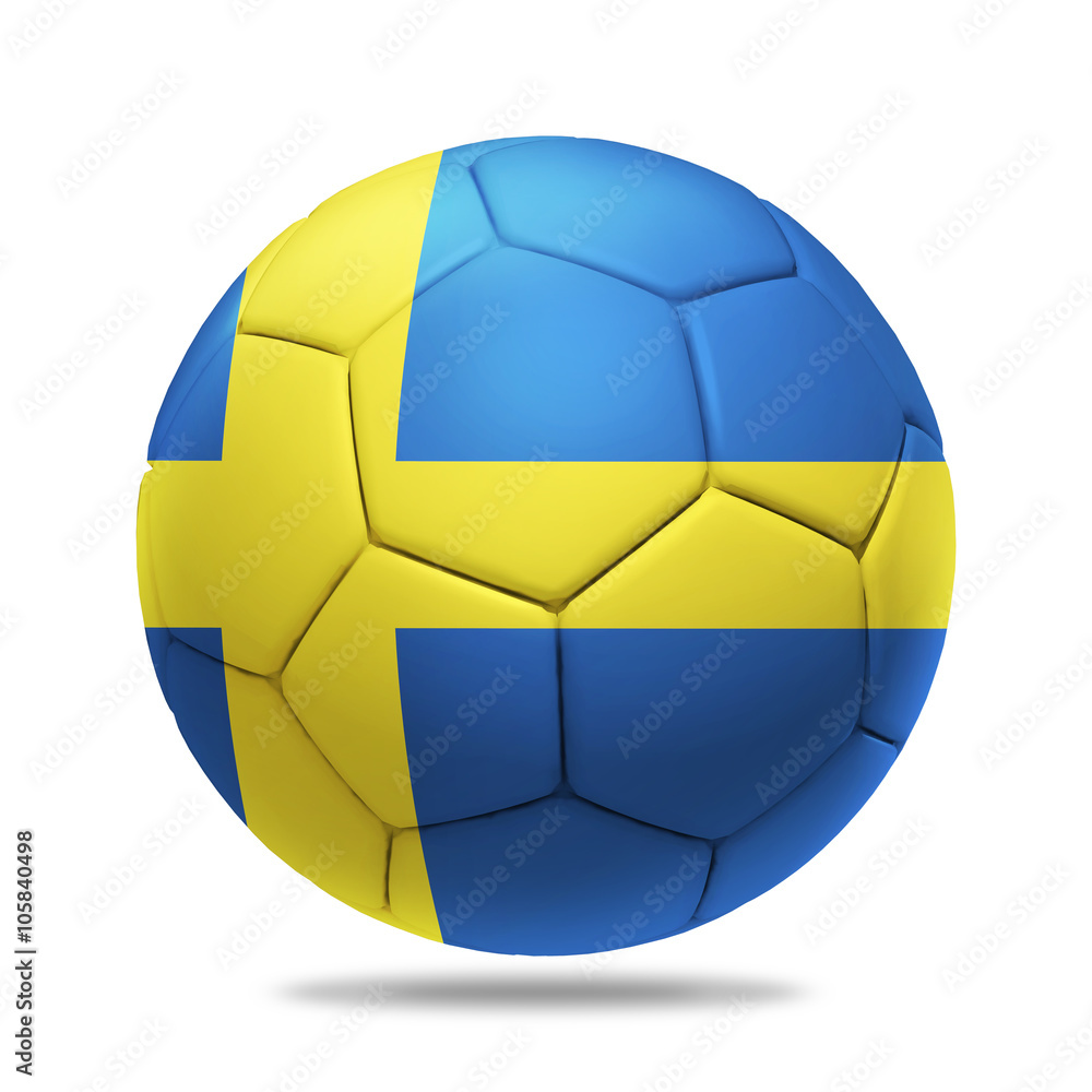 3D soccer ball with Sweden team flag, UEFA euro 2016. isolated on white