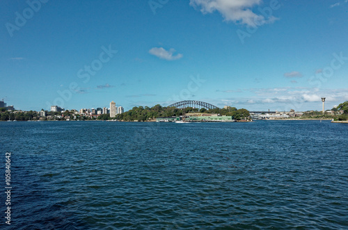 Ballast Point Park with Harbour Bridge on Mort Bay Sydney