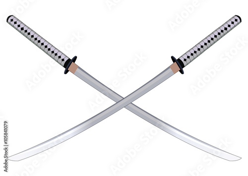 Samurai swords, crossed. Vector illustration. Isolated on white