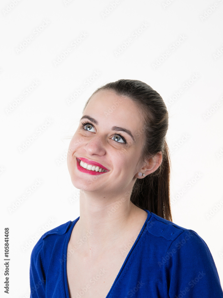 Woman thinking in looking pensive and happy isolated Woman thinking in looking pensive and happy isolated